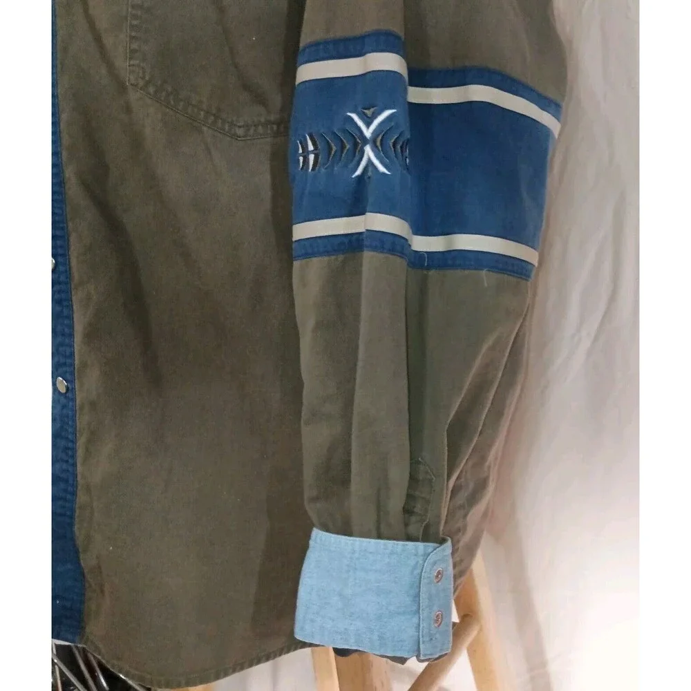 Vintage Wrangler Western Shirt Men’s XL Colorblock Snap Button Aztec Brushpopper - Picture 9 of 16